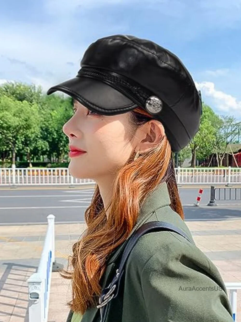 PU Leather Fiddler Cap Newsboy Hat Adjustable Visor Beret All Seasons